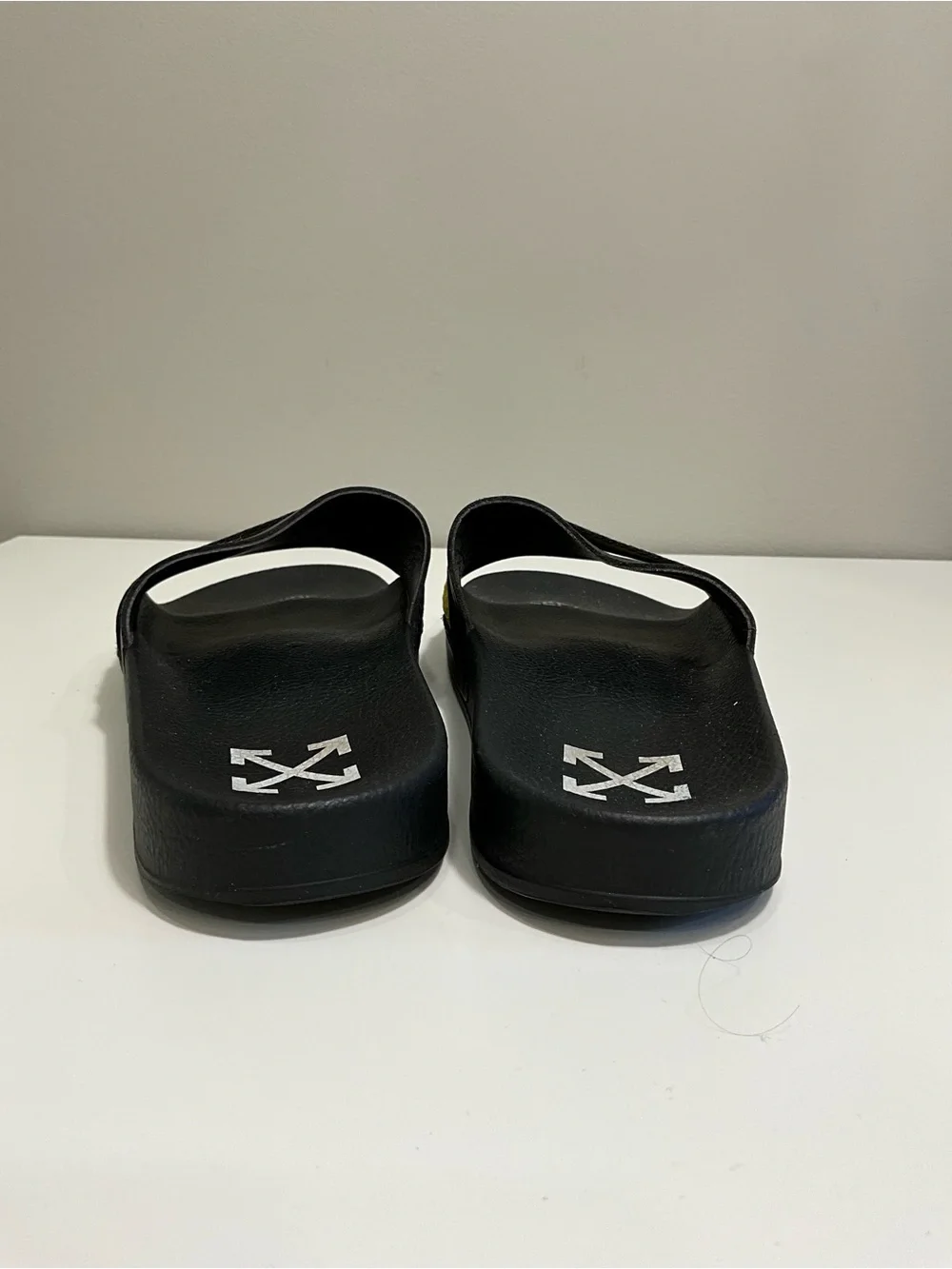 OFF-WHITE Industrial Belt Slides Black Yellow Logo Sandals EU 41 Virgil Abloh